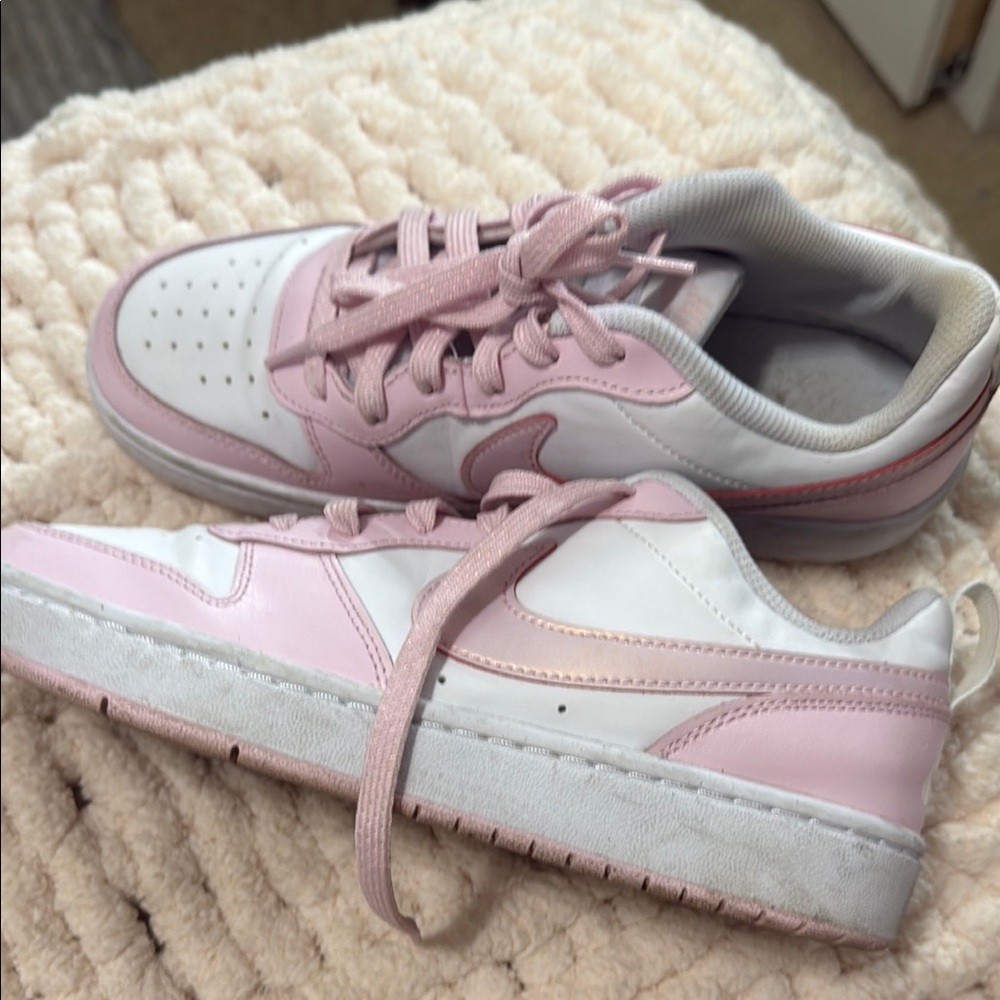 Nike Pink and White Sneakers Classic Design